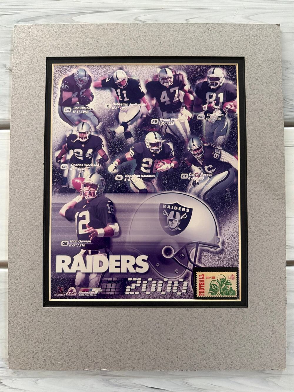 Oakland Raiders 2000 Team Plaque Rich Gannon Woodson NFL Display w/ 1969 Stamp